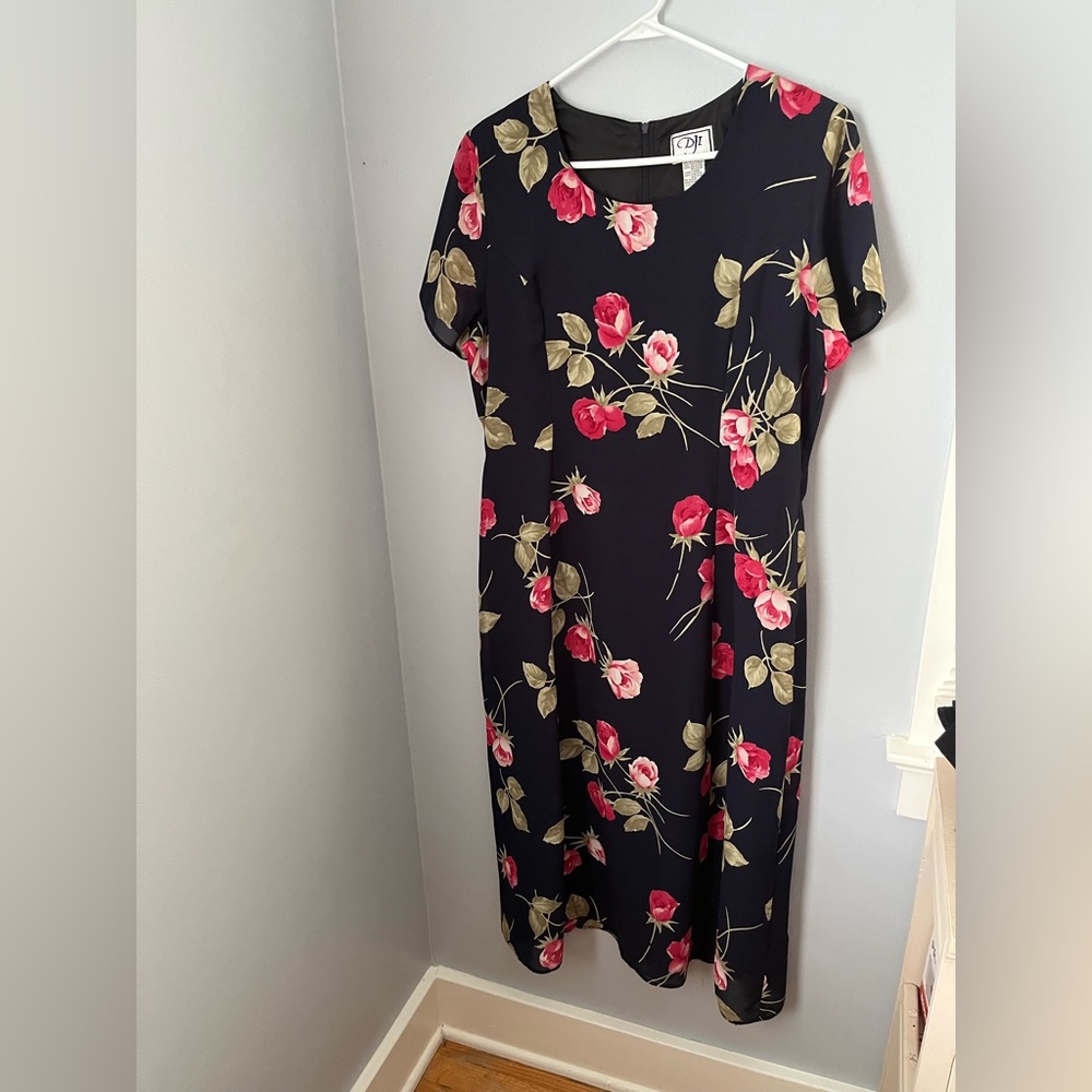 DJI vintage, Blue and‎ Pink Midi Sundress with Dolman Sleeves